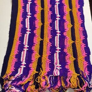 Vintage Handmade Crocheted Multi-colored Afghan Zig Zag Stitch 70”x86”